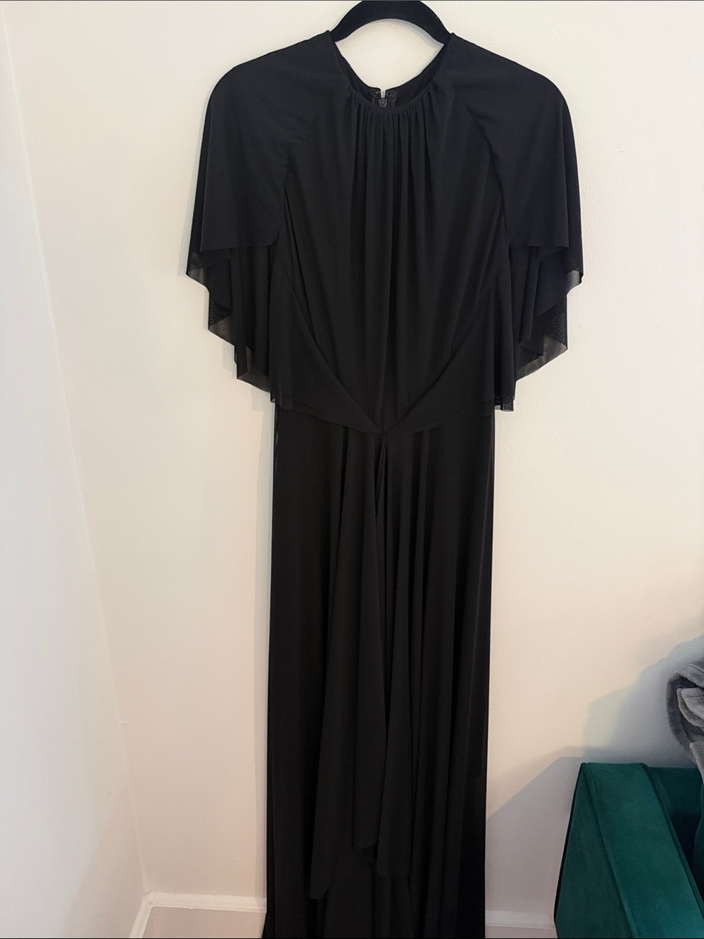 Talbot Runhof Couture Black Maxi Dress with Draped Cape Sleeves